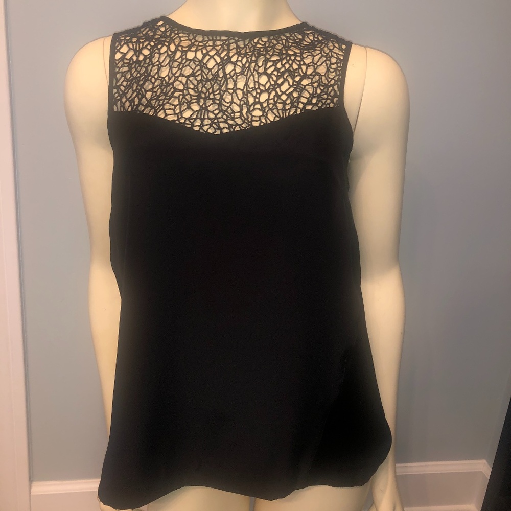 Rag & Bone Black Silk & Crochet Sleeveless Top ~ M